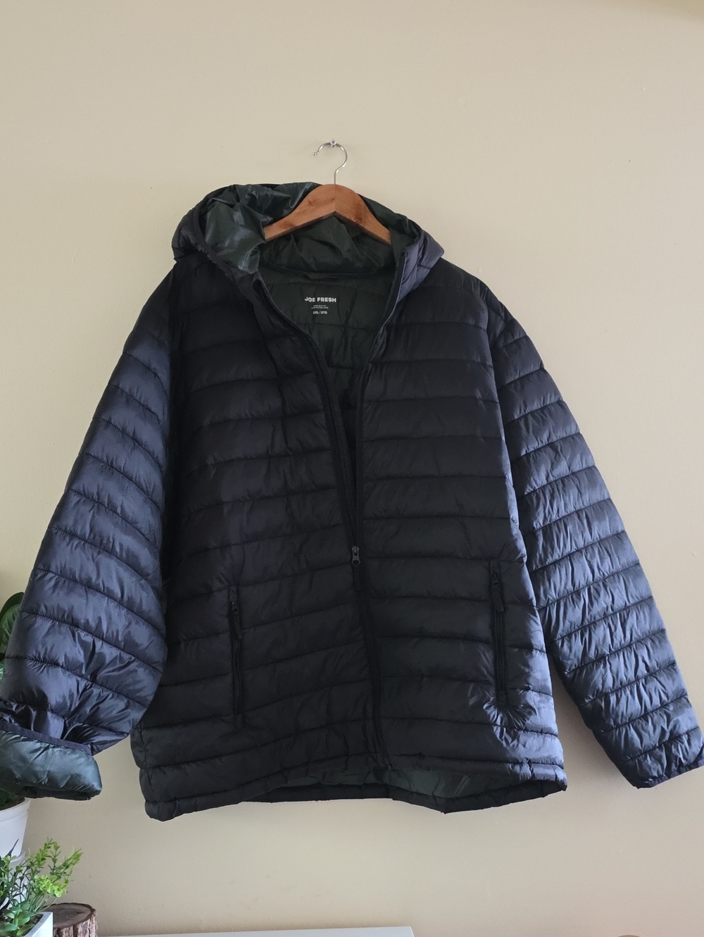 Joe FRESH PLUS Quilted Hooded Puffer Jacket - Black (Army Green Lining) 2X